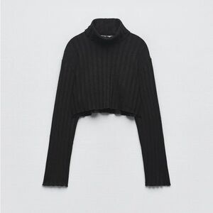 Women’s‎ ZARA ribbed turtleneck long sleeves black crop Top size small